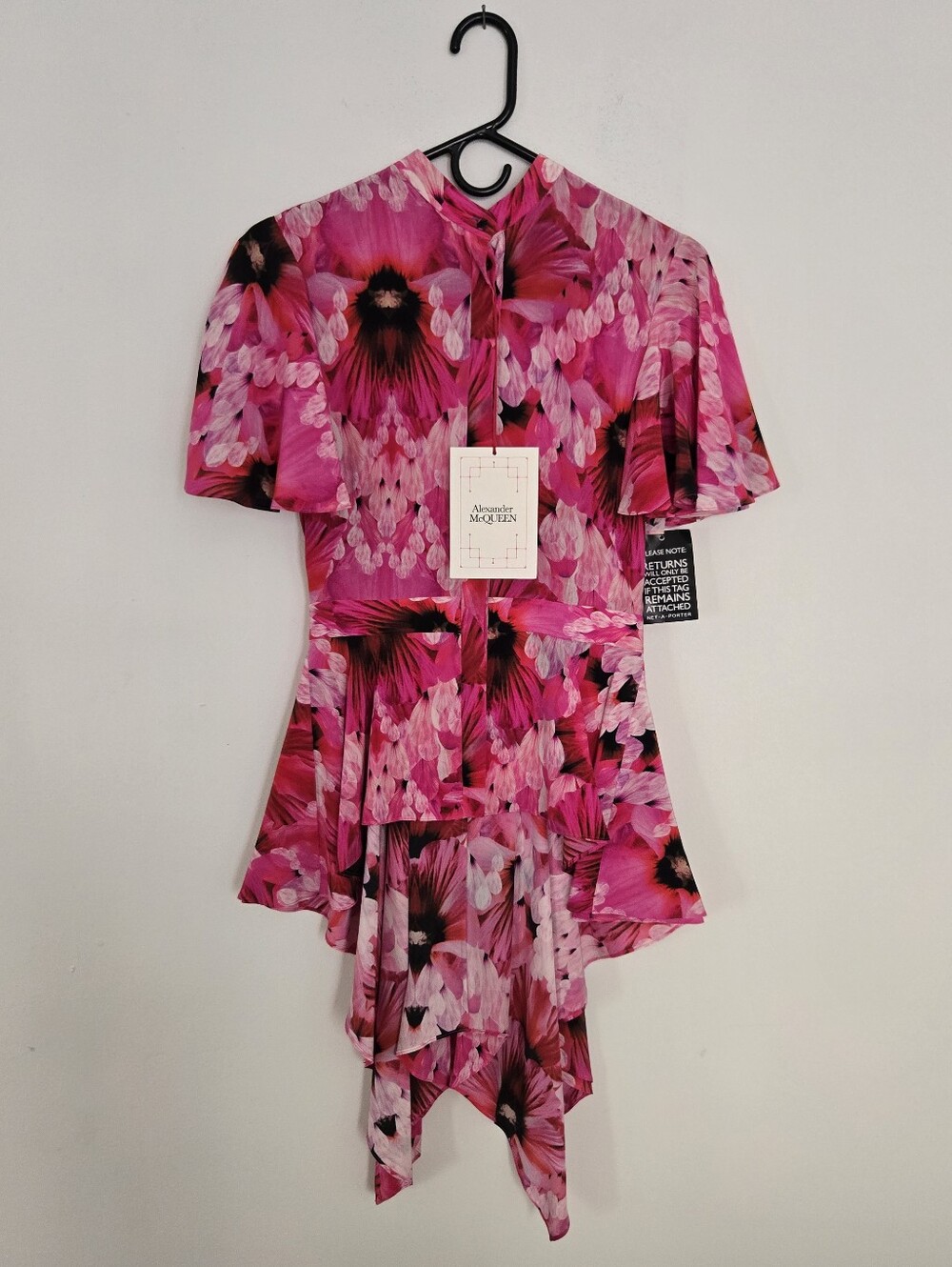 Alexander McQueen Hot Pink Floral Ruffle Blouse